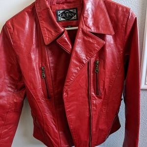 Red leather motorcycle jacket